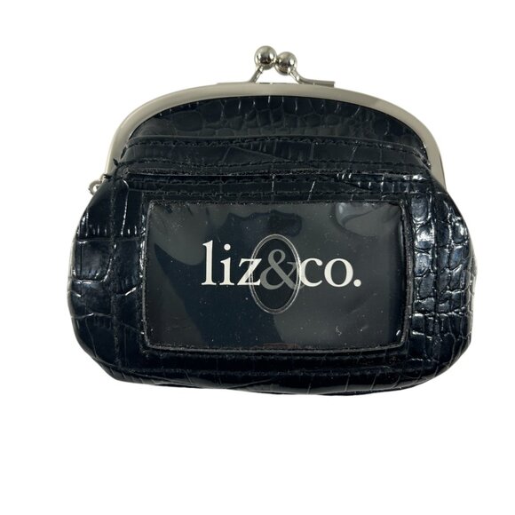 Liz & Co Black Faux Croc Embossed Coin Purse Wallet Kiss Lock Clasp Small Change - Picture 1 of 6